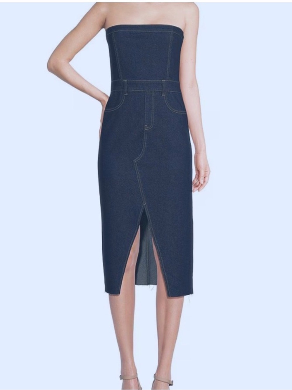 Gianni Bini Strapless Dark Blue Denim Midi Dress